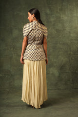 beige Ajrakh Peplum top with pleated pants