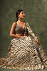 Ivory Ajrakh blouse and lehenga with Ajrakh dupatta