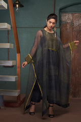 CHARCOAL SILK AND KHADI KAFTAN SET