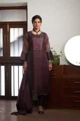 WINE SILK AND KHADI KURTA SET