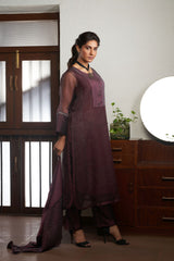 WINE SILK AND KHADI KURTA SET