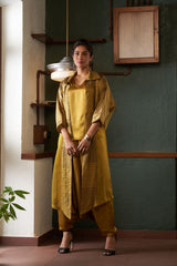 MUSTARD SILK AND KHADI JACKET SET
