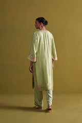 Kora Silk Kurti, Bamberg Satin Pallazo with Organza Dupatta