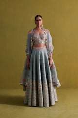 Marine Blue lehenga set with Organsa Dupatta