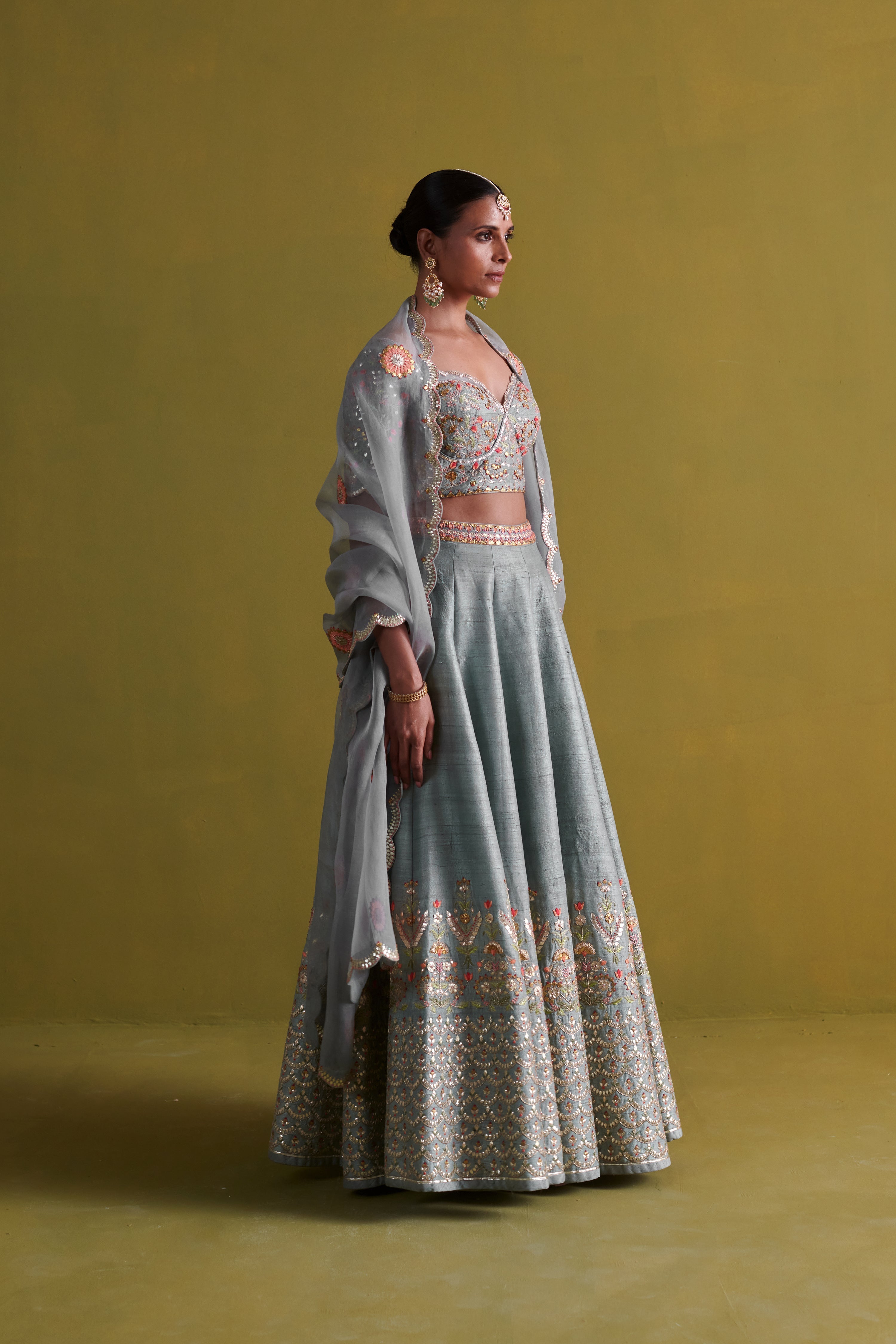 Marine Blue lehenga set with Organsa Dupatta