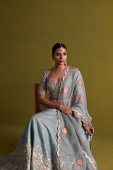 Marine Blue lehenga set with Organsa Dupatta