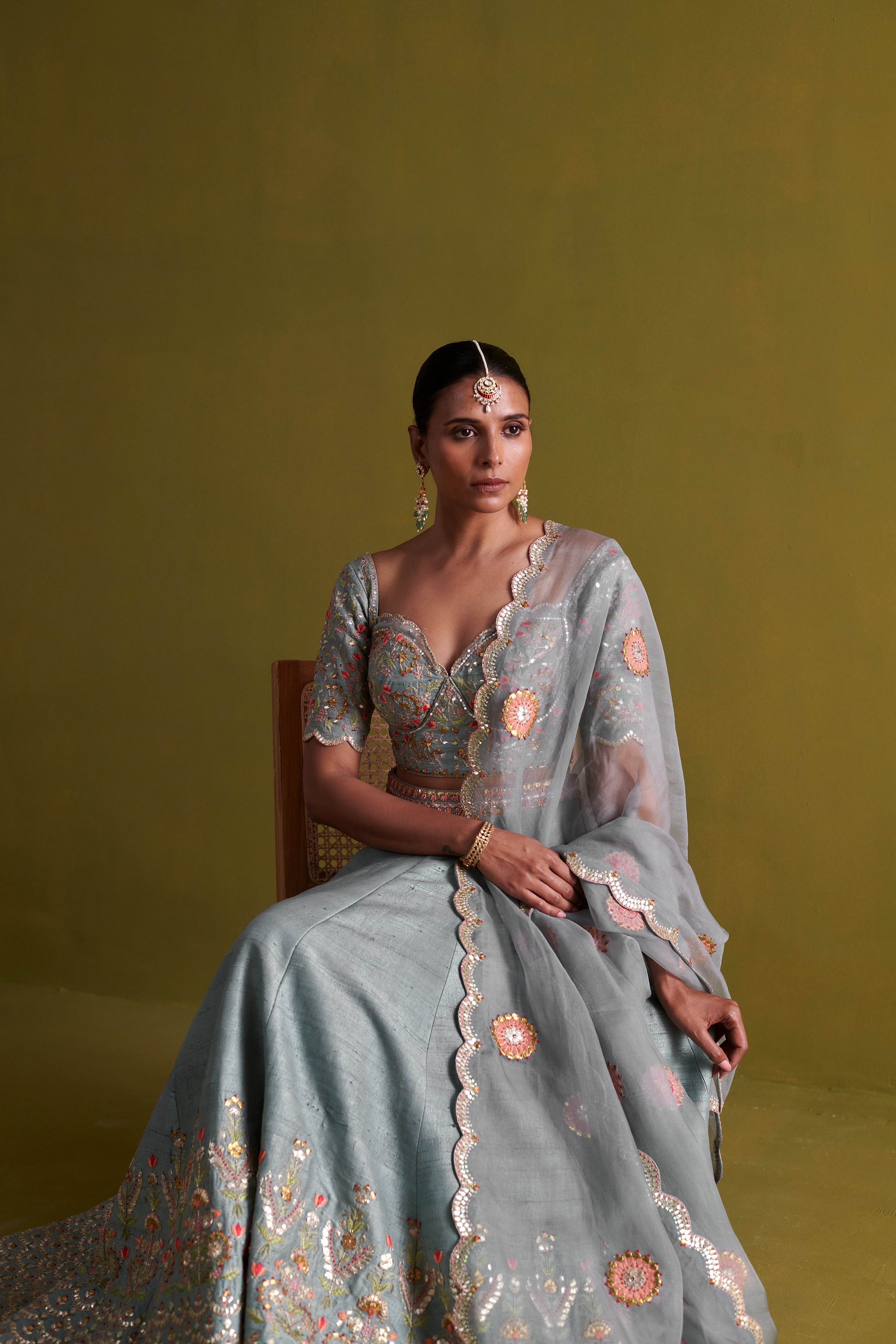 Marine Blue lehenga set with Organsa Dupatta