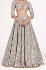 SILVER TISSUE EMBELLISHED LEHENGA SET