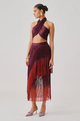Burnt Wine Fringe Skirt