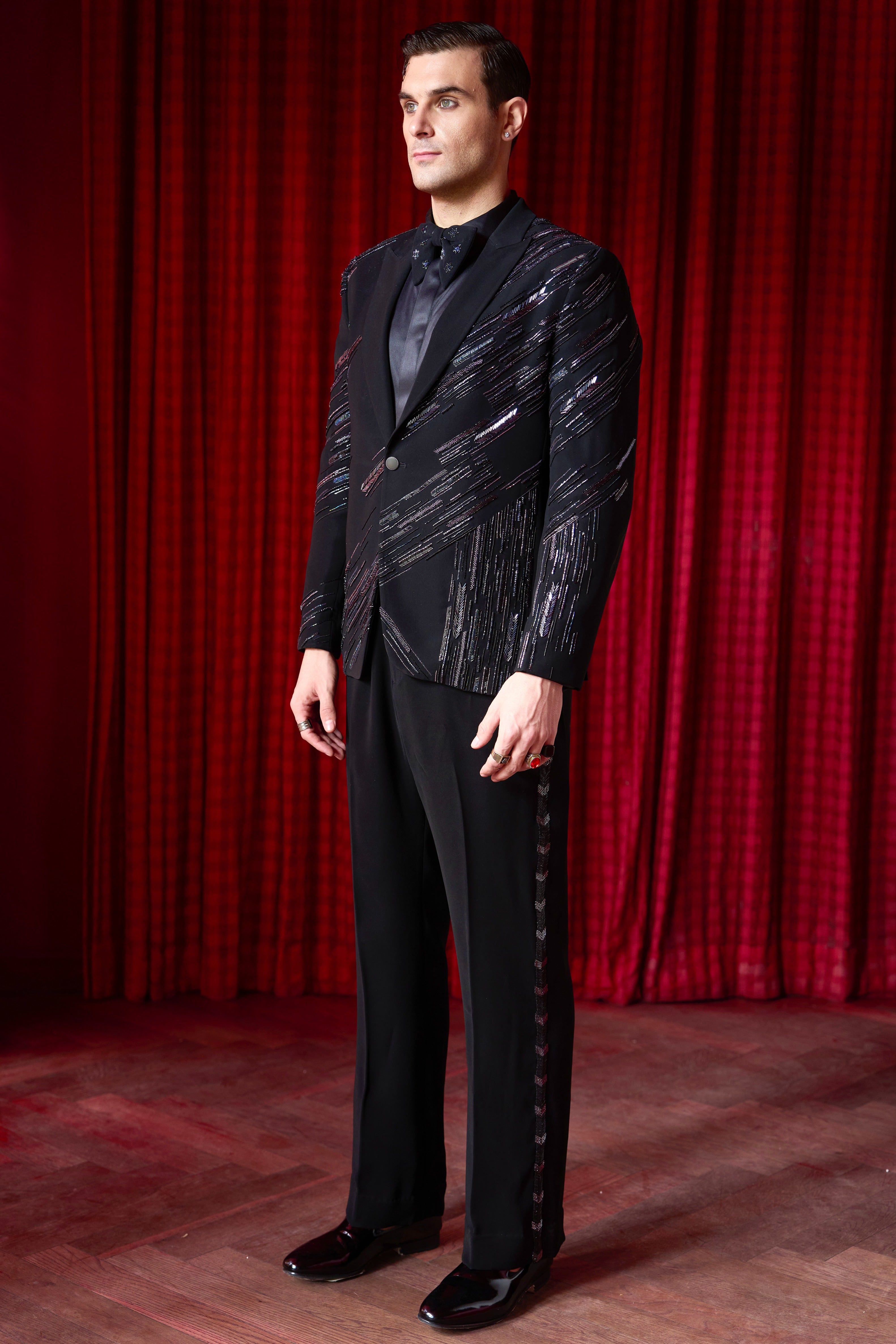 Aurora Noir Embroidered Tuxedo Set