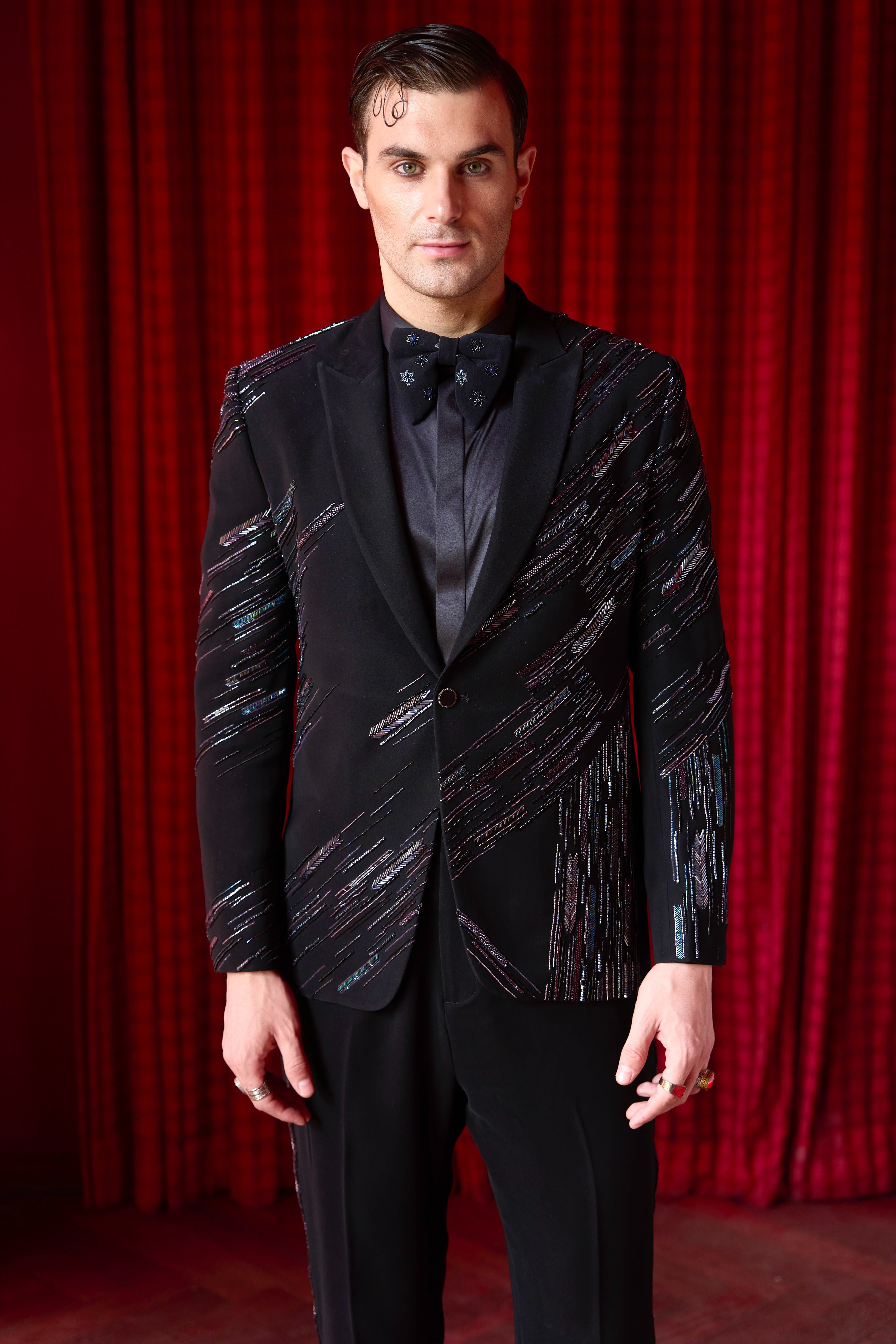 Aurora Noir Embroidered Tuxedo Set
