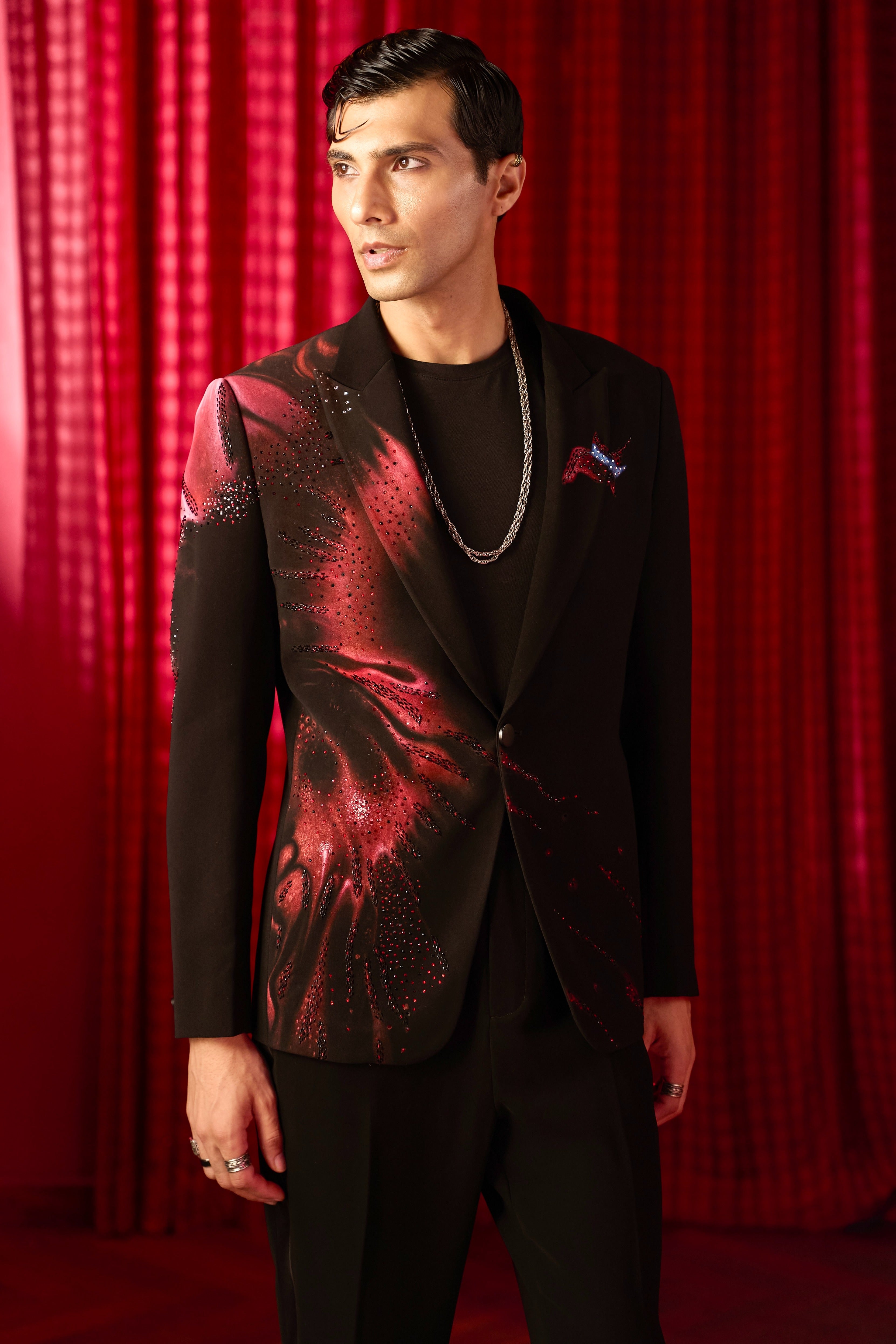 Stardust Flame Embroidered Tuxedo Set