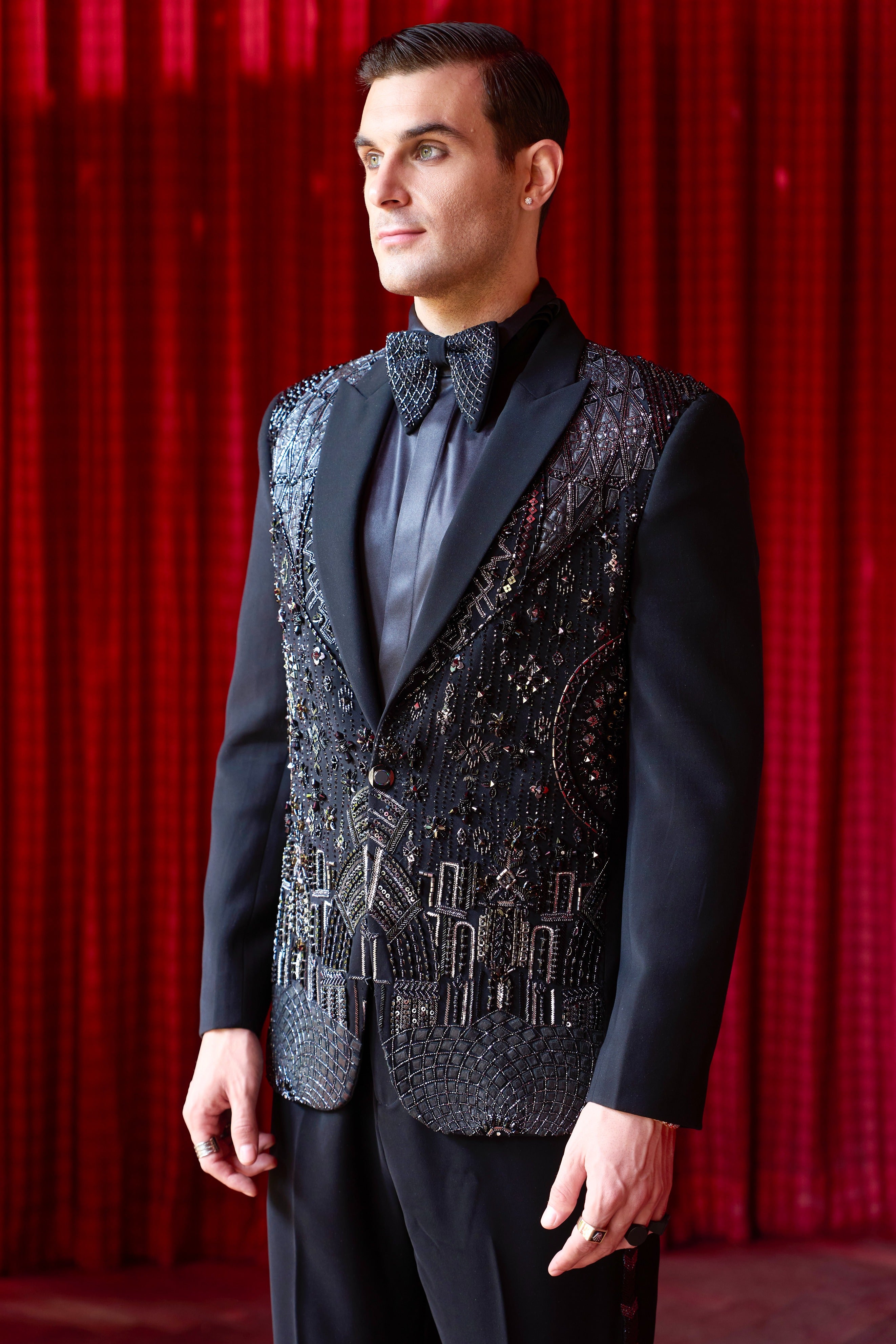Crystalline Bloom Embroidered Tuxedo Set