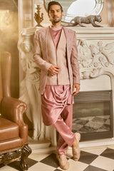 Lilac Silk Brocade Embroidered Bandhgala Set