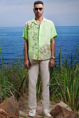 Tropical Oasis Cuban Embroidered Linen Shirt