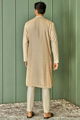 Creamy Delight: Cream Chanderi Silk Kurta with Ivory Resham Embroidery All Over