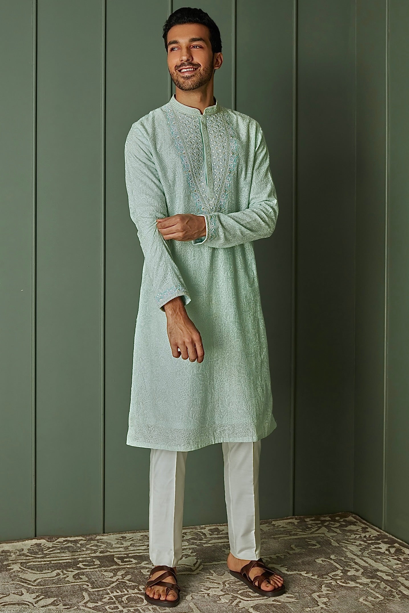 Paisley Perfection: Sky Blue Chanderi Silk Embroidered Kurta
