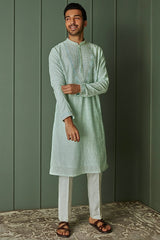 Paisley Perfection: Sky Blue Chanderi Silk Embroidered Kurta