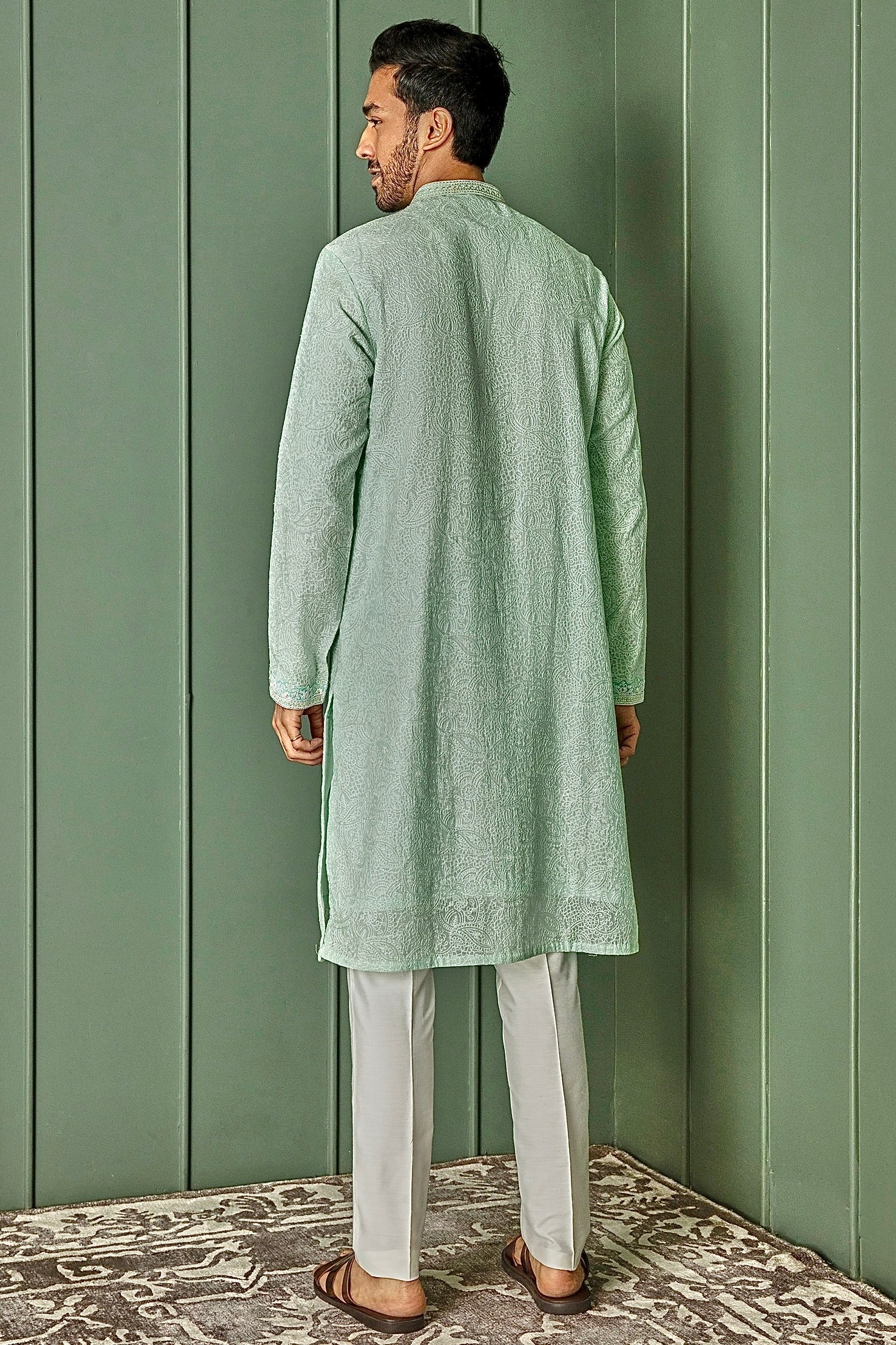 Paisley Perfection: Sky Blue Chanderi Silk Embroidered Kurta