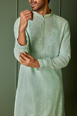 Paisley Perfection: Sky Blue Chanderi Silk Embroidered Kurta