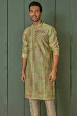 Olive Abstract Sequins Dream Chanderi Silk Kurta