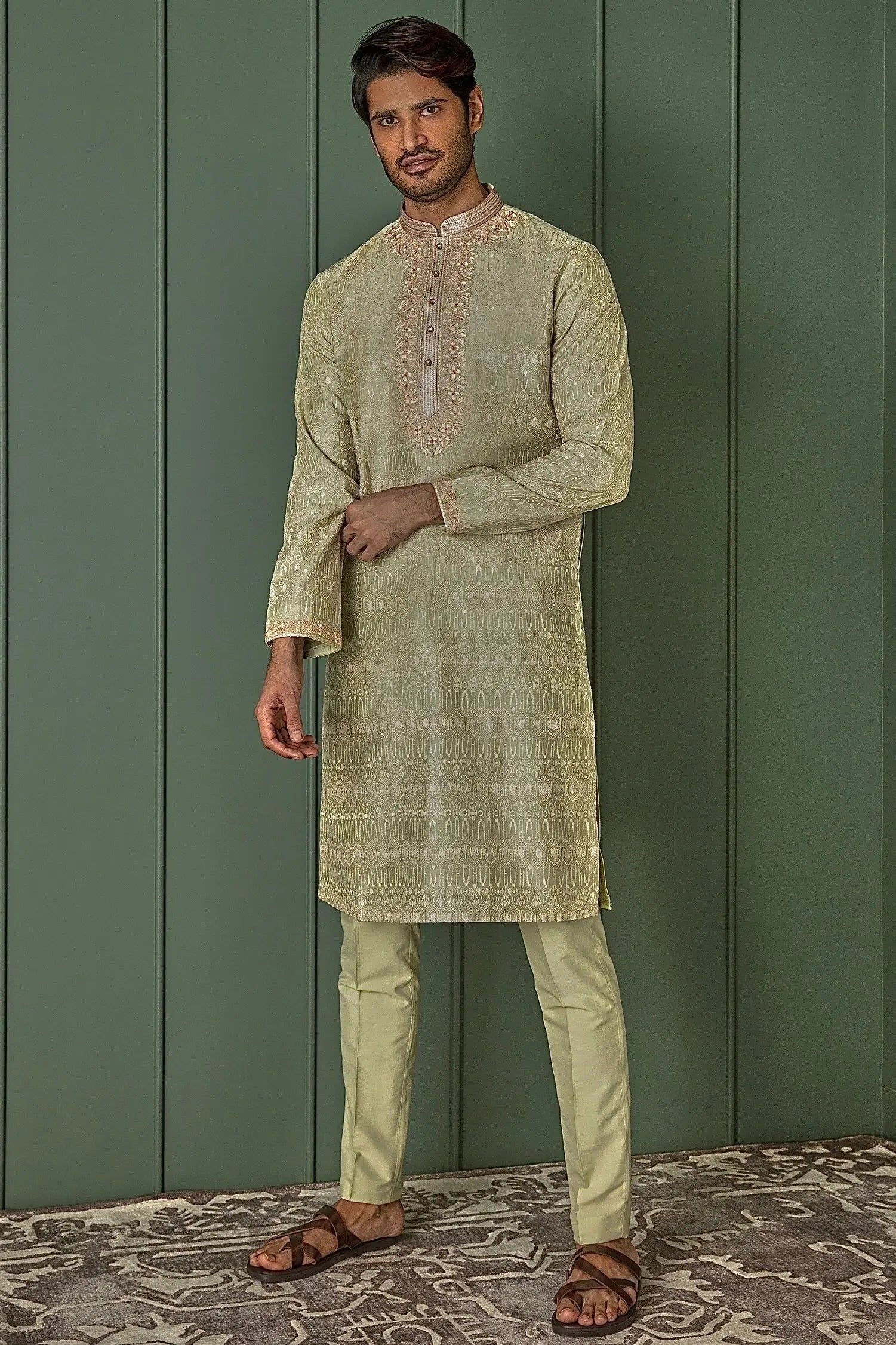 Sky Blue Symphony: Chanderi Silk Kurta with Resham Embroidery, Sequins, Mirror, Dori, and Lurex