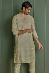 Sky Blue Symphony: Chanderi Silk Kurta with Resham Embroidery, Sequins, Mirror, Dori, and Lurex