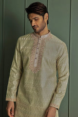Sky Blue Symphony: Chanderi Silk Kurta with Resham Embroidery, Sequins, Mirror, Dori, and Lurex