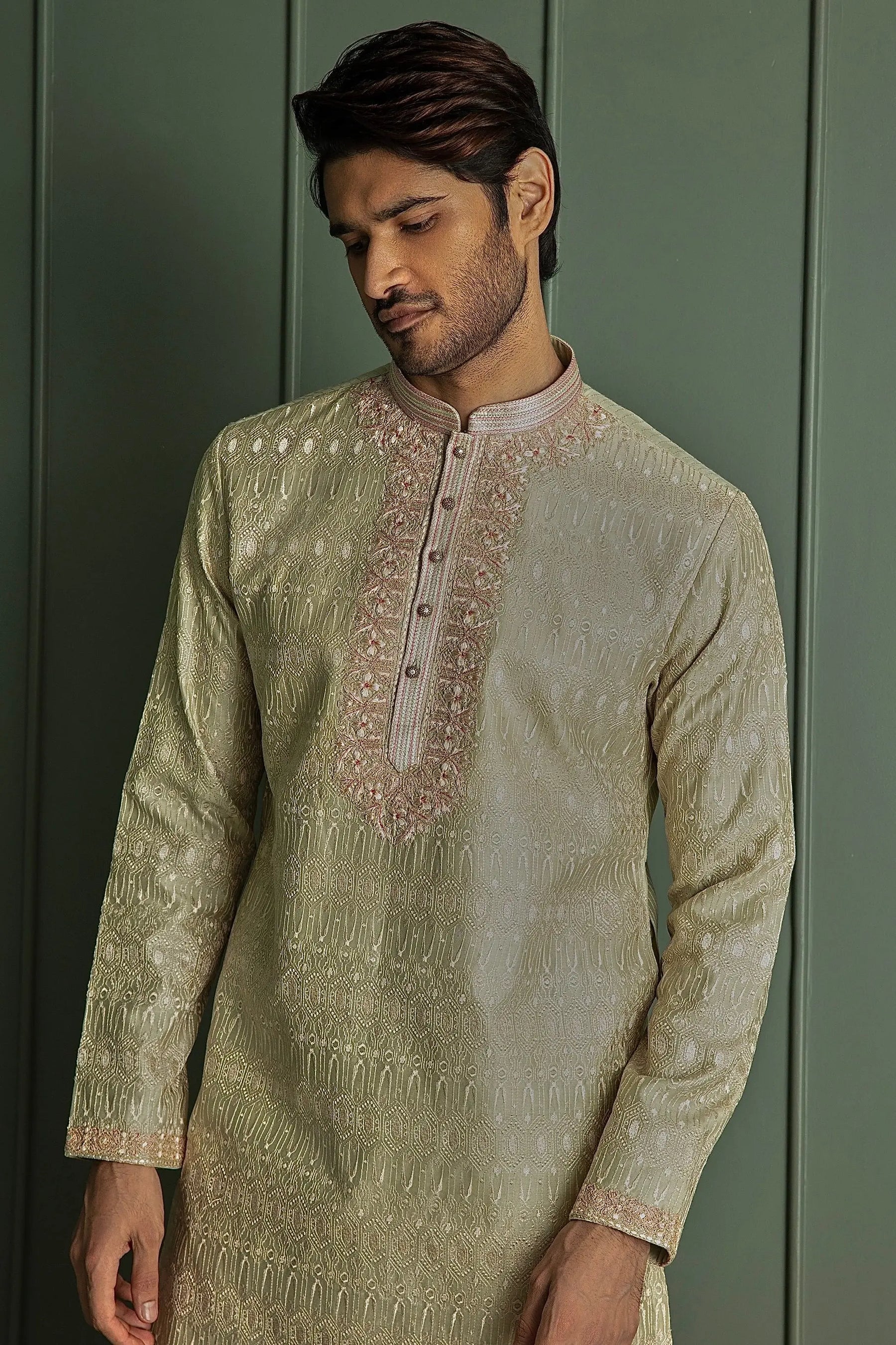 Sky Blue Symphony: Chanderi Silk Kurta with Resham Embroidery, Sequins, Mirror, Dori, and Lurex