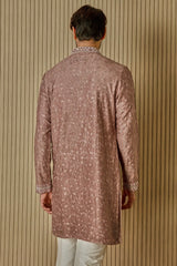 Earthly Opulence: Moti Mirror Resham Brown Silk Kurta