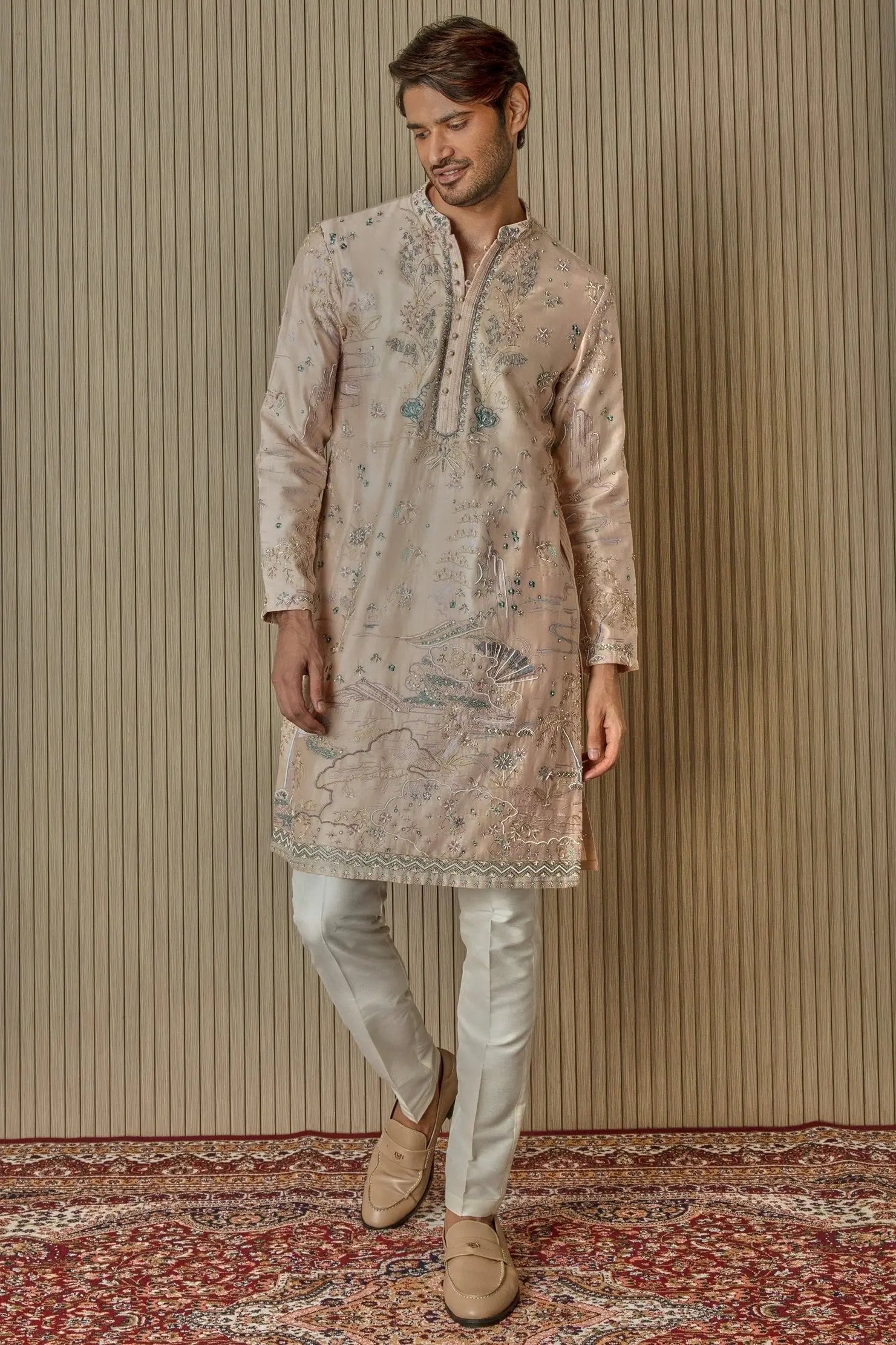 Peach Floral Extravaganza Chanderi Silk Kurta