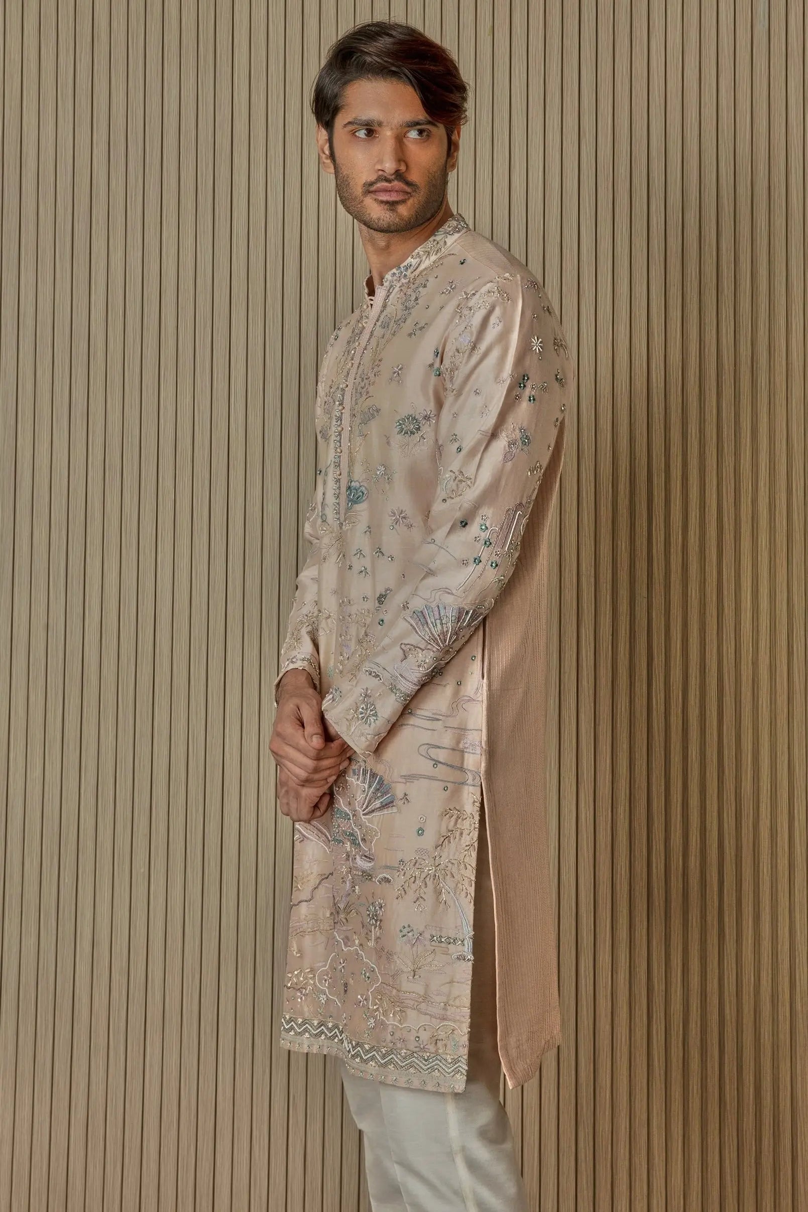 Peach Floral Extravaganza Chanderi Silk Kurta