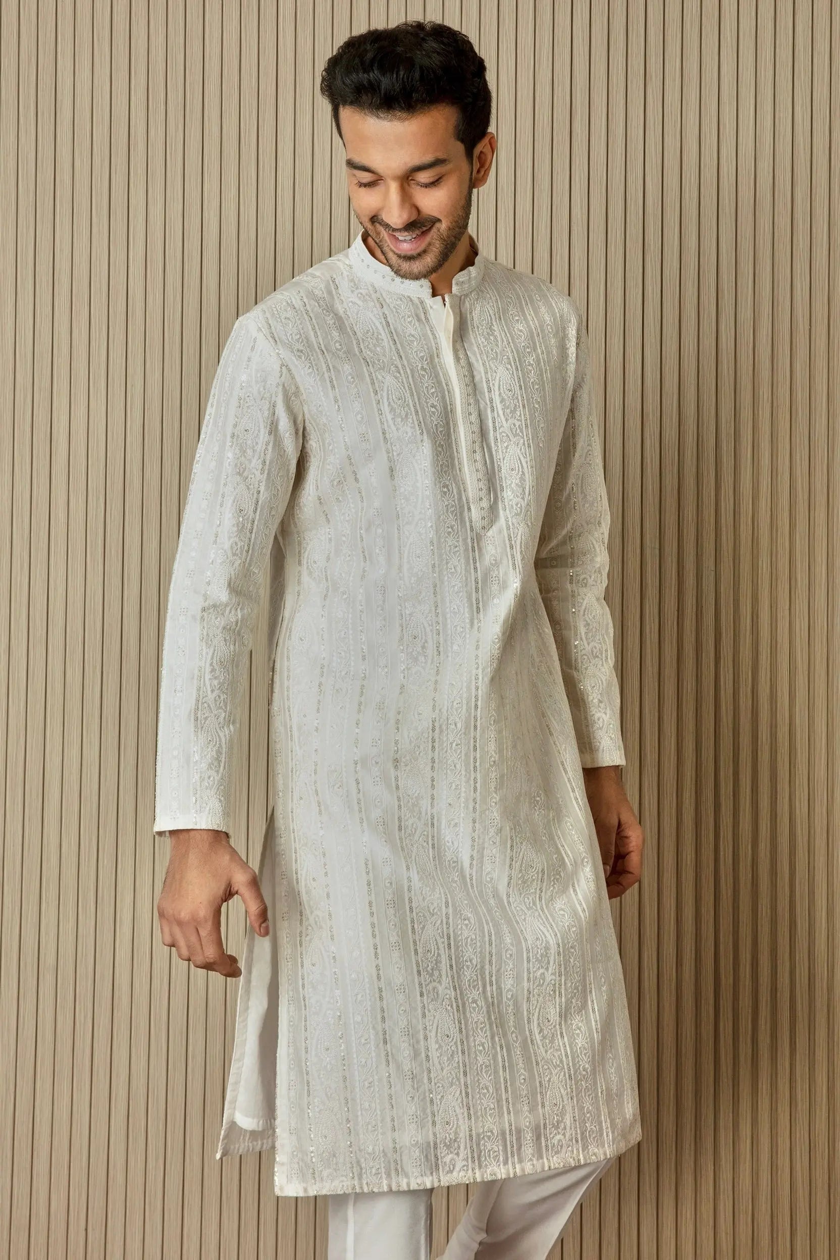 Ivory Geometric Elegance Chanderi Silk Kurta