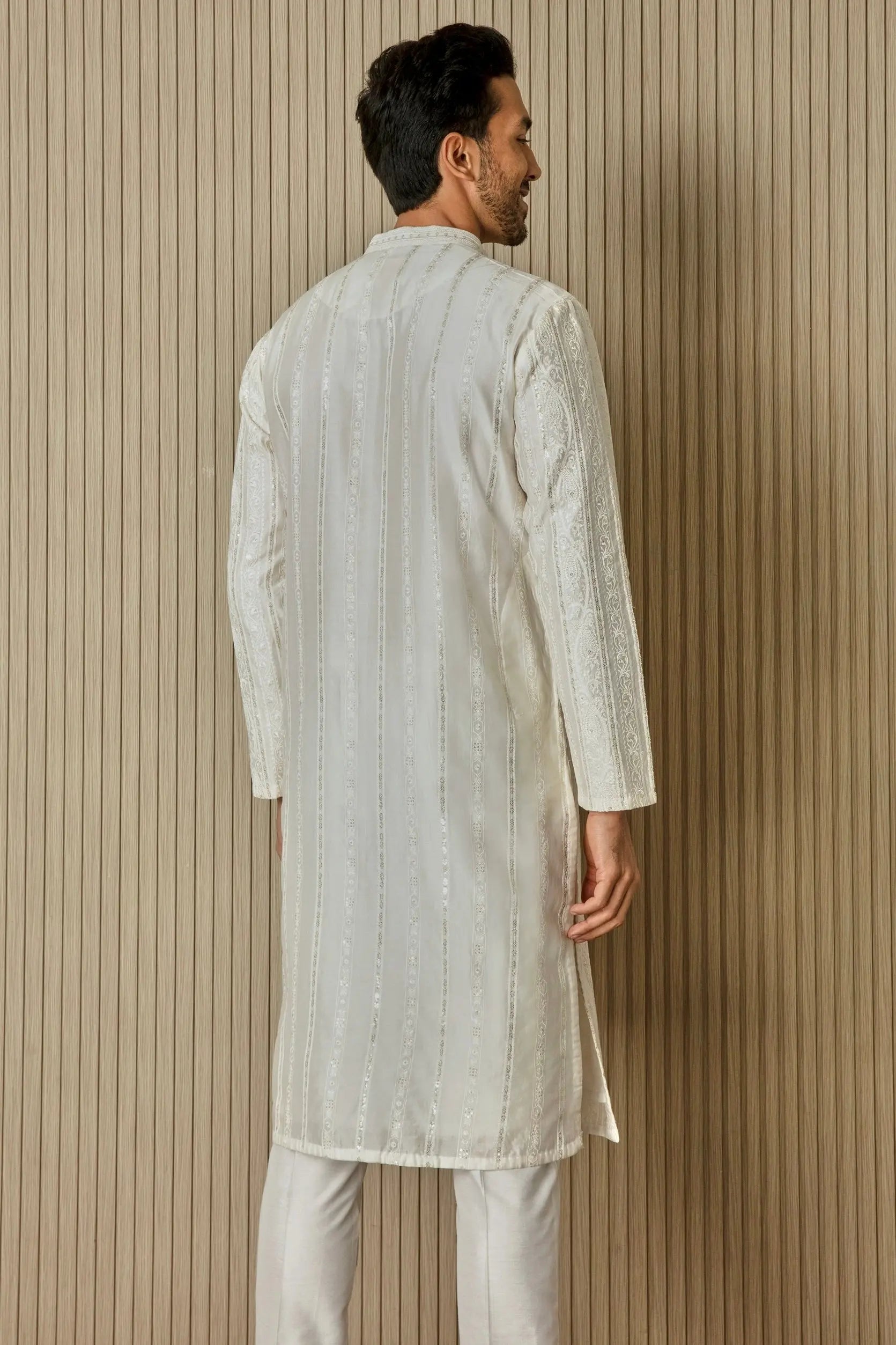 Ivory Geometric Elegance Chanderi Silk Kurta