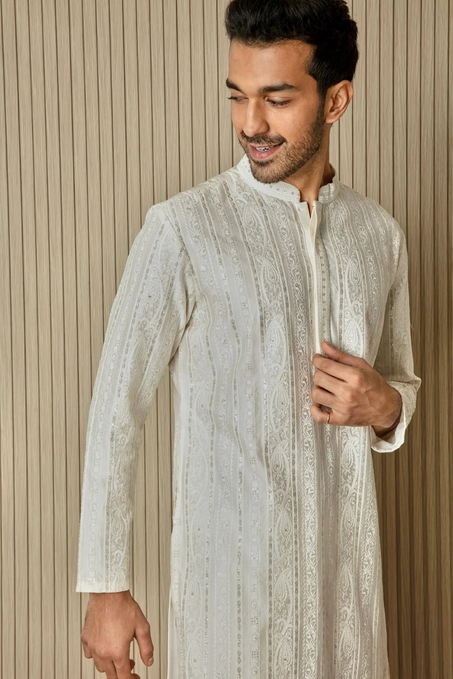 Ivory Geometric Elegance Chanderi Silk Kurta