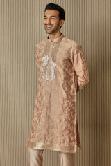 Peachy Radiance: Abstract Floral Sequin Kurta