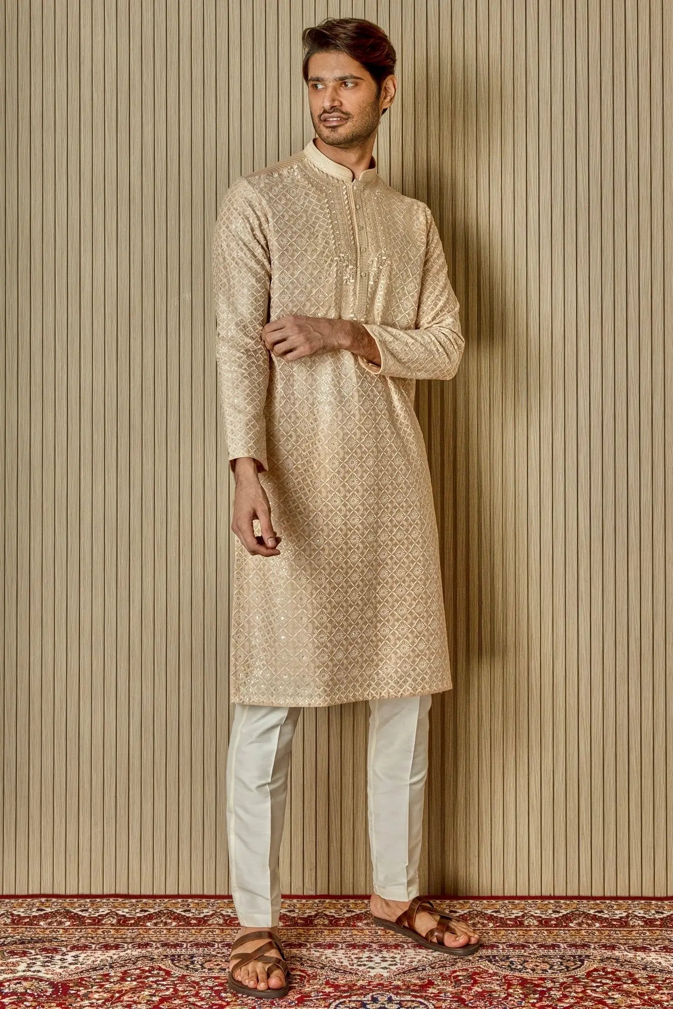 Cream Dream: Tussar Silk Kurta with Resham, Lurex, Zari, and Sequin Embroidery