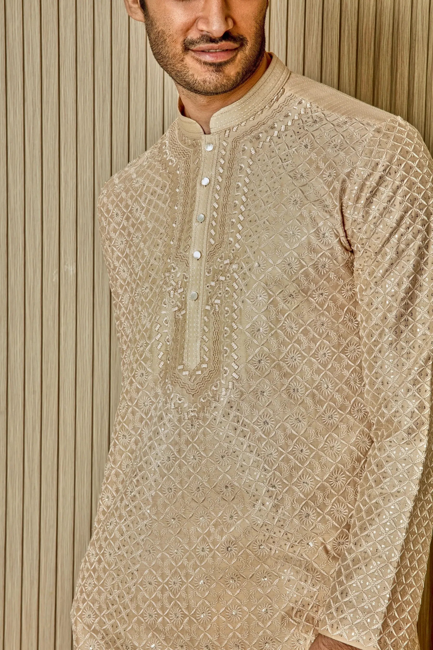 Cream Dream: Tussar Silk Kurta with Resham, Lurex, Zari, and Sequin Embroidery