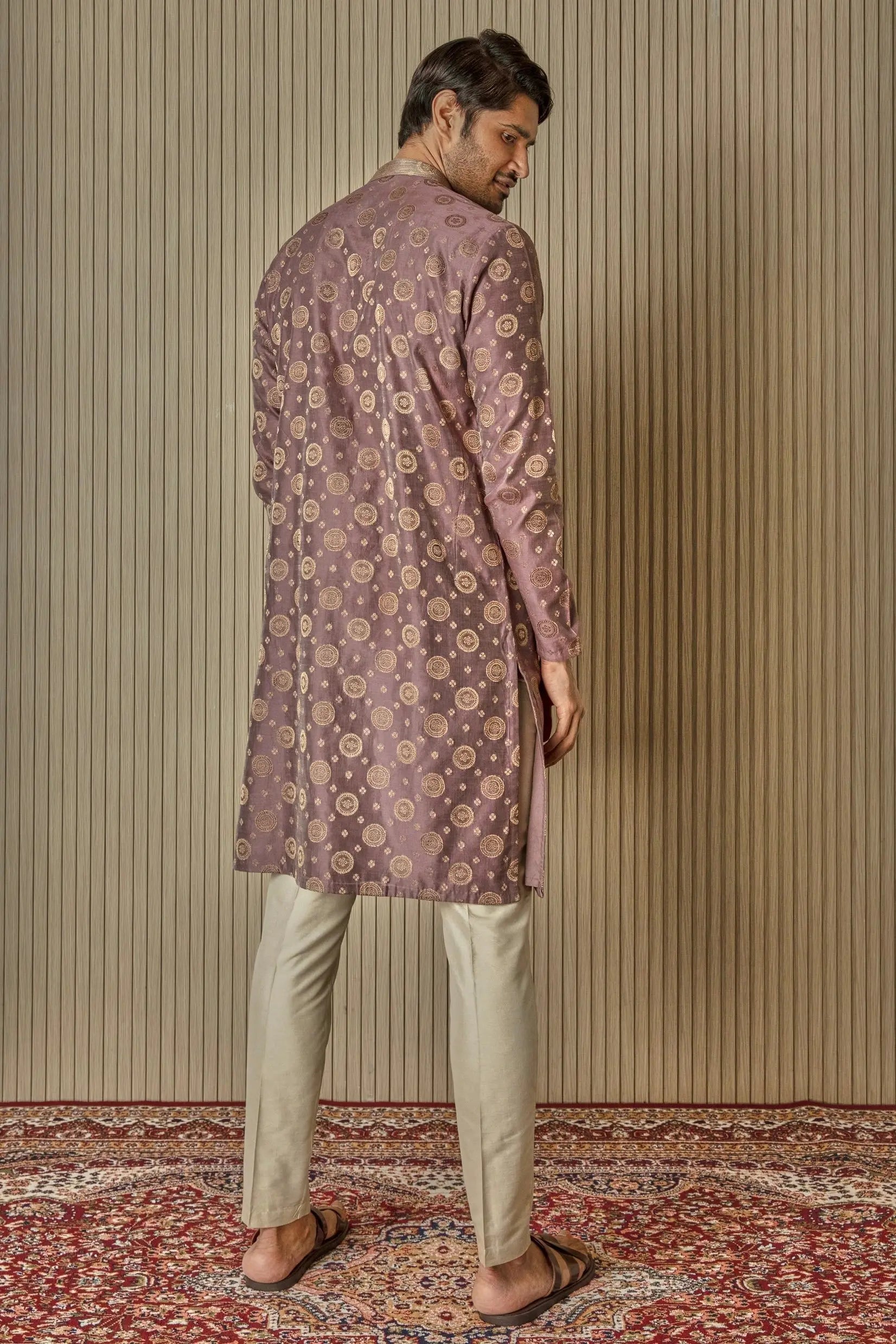 Chakra Symphony: Jacquard Silk Print Motif Kurta