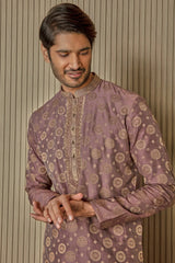 Chakra Symphony: Jacquard Silk Print Motif Kurta