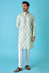 Emerald Elegance: Diamond Print Jaquard Green Kurta