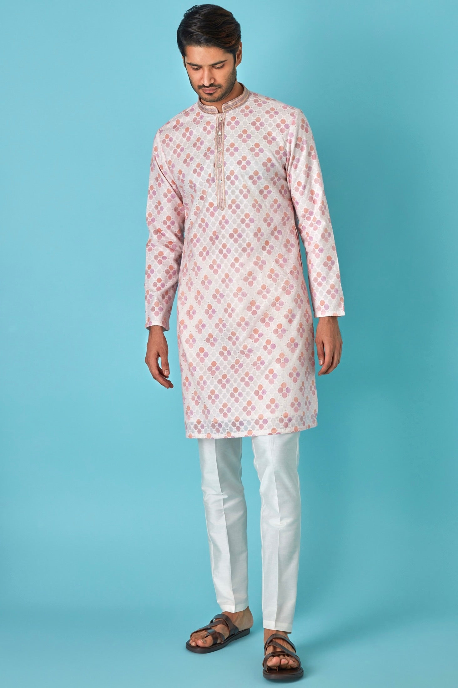 Offwhite Paradise: Multicolour Chanderi Jacquard Kurta