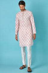 Offwhite Paradise: Multicolour Chanderi Jacquard Kurta