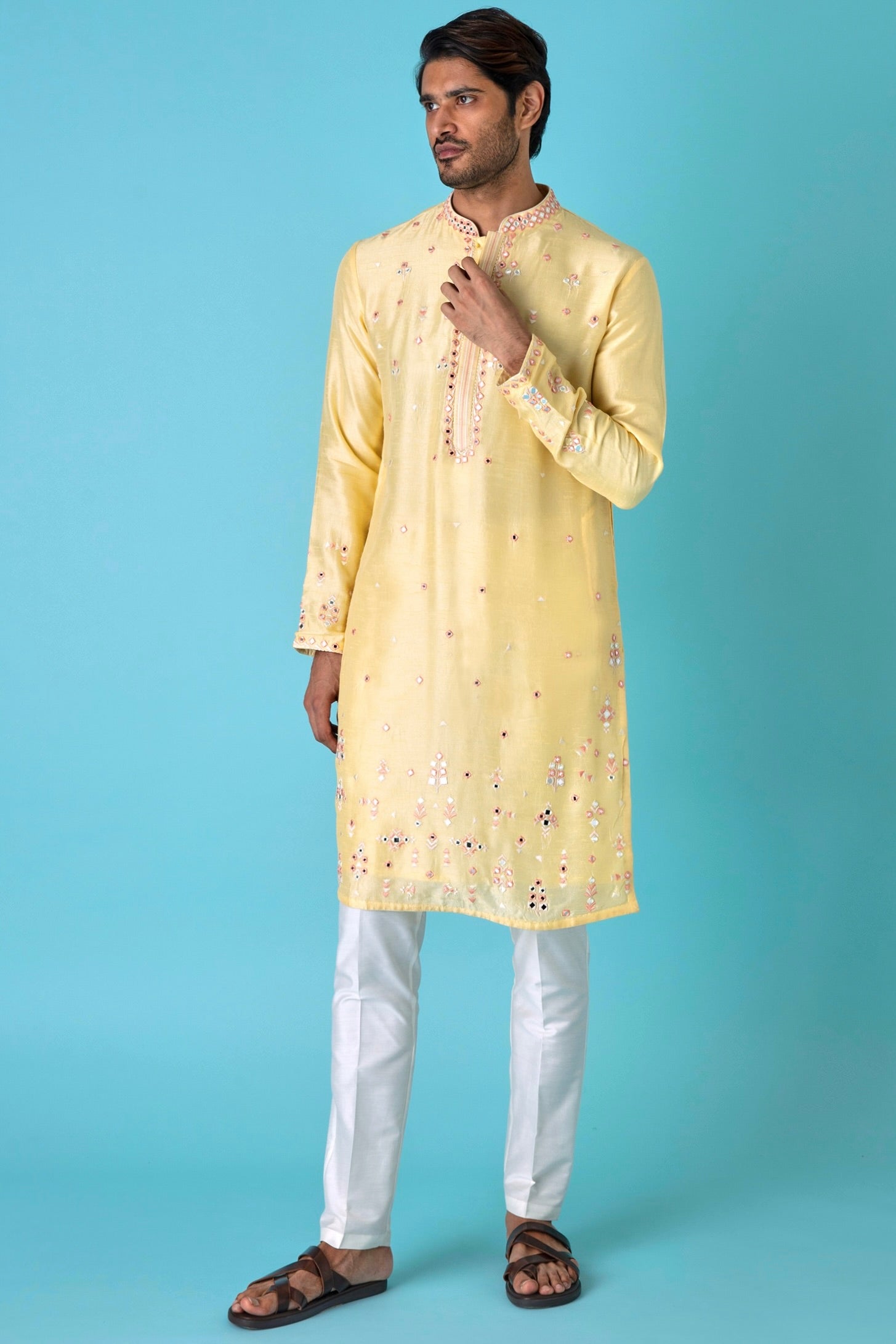 Yellow Charm: Mirror Chanderi Silk Kurta