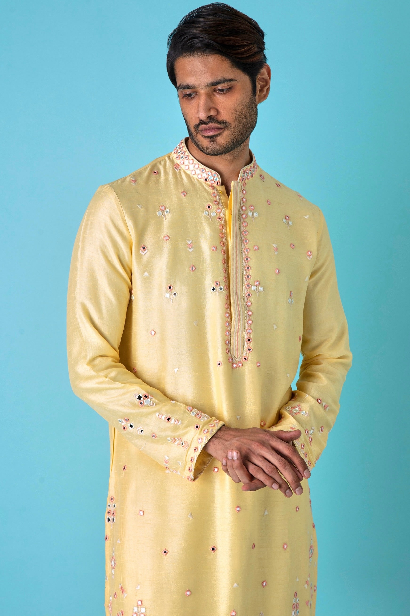 Yellow Charm: Mirror Chanderi Silk Kurta