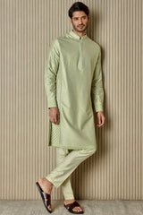 Minty Fresh: Mint Green Embroidery Resham Vertical Abstract Kurta