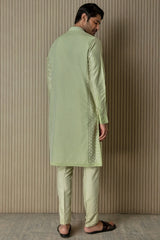 Minty Fresh: Mint Green Embroidery Resham Vertical Abstract Kurta