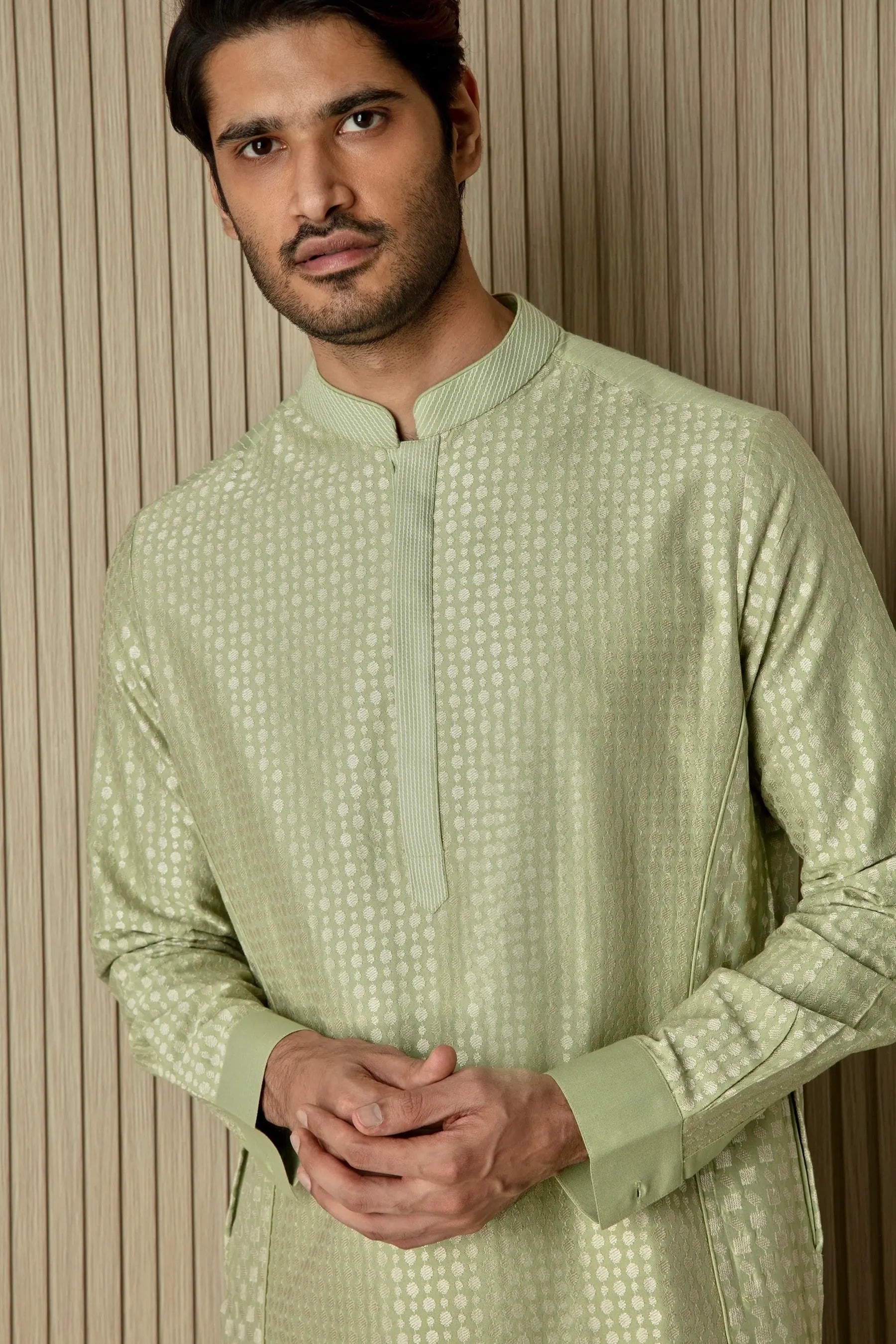 Minty Fresh: Mint Green Embroidery Resham Vertical Abstract Kurta