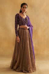 Zari Tissue Gold Kalidaar Lehenga with Raw Silk Angrakha Blouse & Organza Dupatta