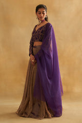 Zari Tissue Gold Kalidaar Lehenga with Raw Silk Angrakha Blouse & Organza Dupatta